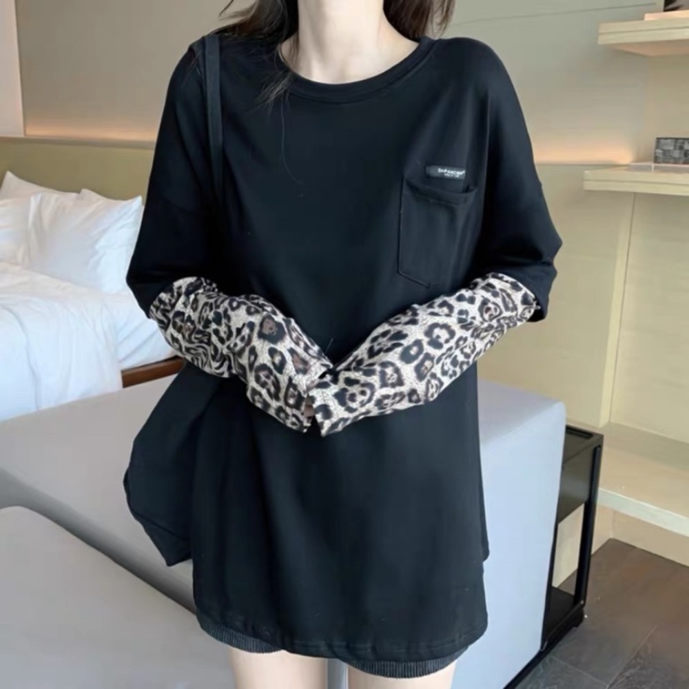 NWT Leopard T shirt Long Sleeves Black - Picture 7 of 9